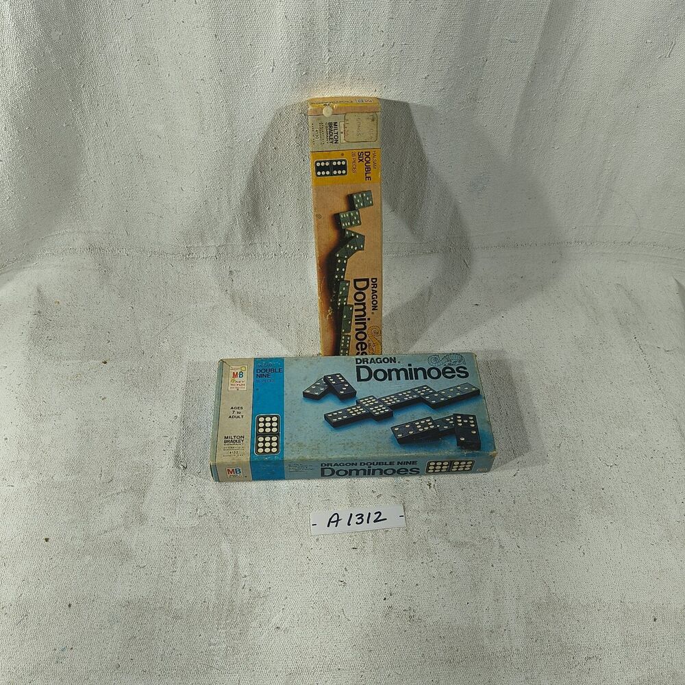 Vintage Milton Bradley 1970's Dble 6 & Dble 9 Dragon Wooden Dominoes In Orig Box